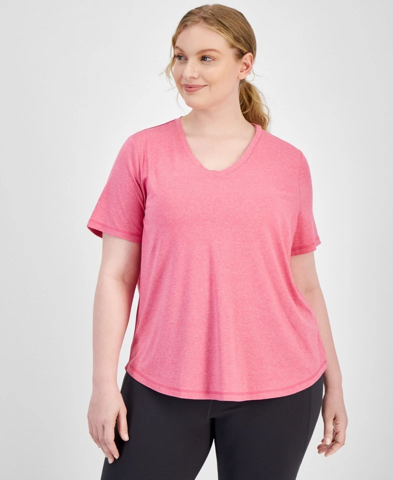 ID Ideology Women's Plus Size Curved-Hem V-Neck Top Color Pink Dragon Fruit 1X