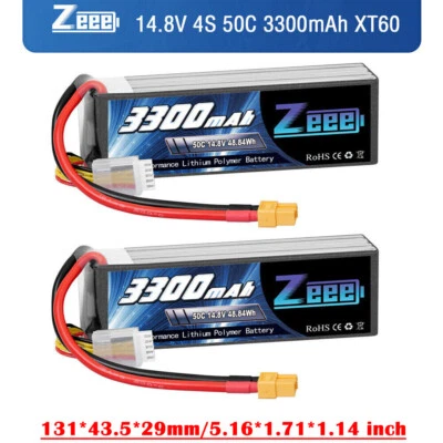 2x Zeee 14.8V 3300mAh 4S Lipo Battery 50C XT60 for RC Car Truck Boat Helicopter - Image 1 of 4