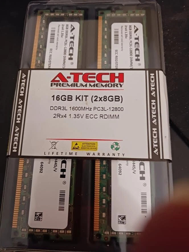 A-Tech 16GB 2x 8GB 2Rx4 PC3L-12800 1600MHz ECC RDIMM REG Server Memory RAM 1.35v - Image 1 of 2