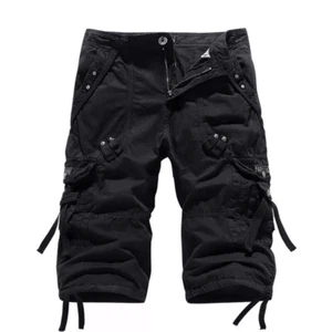 Mens Casual 3/4 Long Length Shorts Elasticated Waist Cotton Combat Cargo Pants - Picture 1 of 17