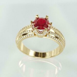 2Ct Lab Created Red Ruby Solitaire Anniversary Gift Ring 14K Yellow Gold Finish