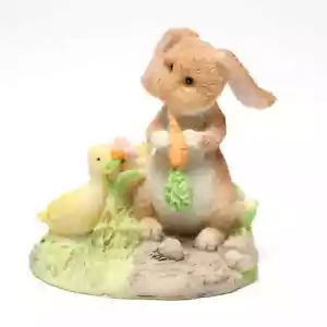 Russ Berrie Vintage Bunny Rabbit with Duck Spring Easter Figurine 90s - Picture 1 of 8