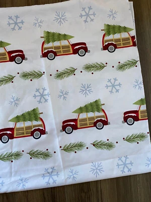 Cortina de ducha Navidad Invierno Vacaciones Rojo Vagón Leñoso Árbol Copos de nieve Foto 1 de 4