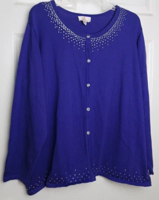 Cárdigan para mujer Quacker Factory 2X púrpura talla grande estrás abotonado #D-33 Foto 1 de 4