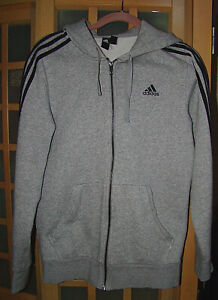 Adidas Gray Full Zip Hoodie, Black Stripes, Pockets Size Juniors (Teens) Medium