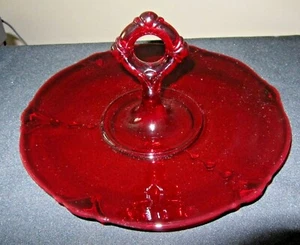 Ruby Red Crow's Foot Paden City Handled Sandwich Server Tray - Picture 1 of 7