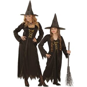 HEXEN KOSTÜM für Damen & Mädchen Halloween - Kleid mit Hut - schwarz Hexe NEU