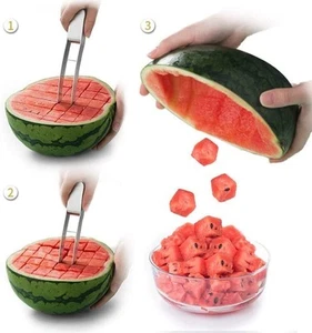 Watermelon Cutter Slicer Fruit Kitchen Tool Gadgets Knife Into Cubes Stainless - Picture 1 of 6