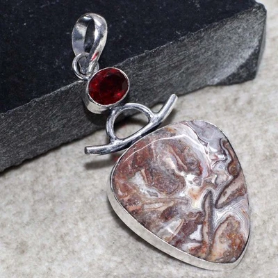Prime Deal Mexican Laguna Lace Garnet 925 Silver Plated Pendant 2.6" JW - Image 1 of 3