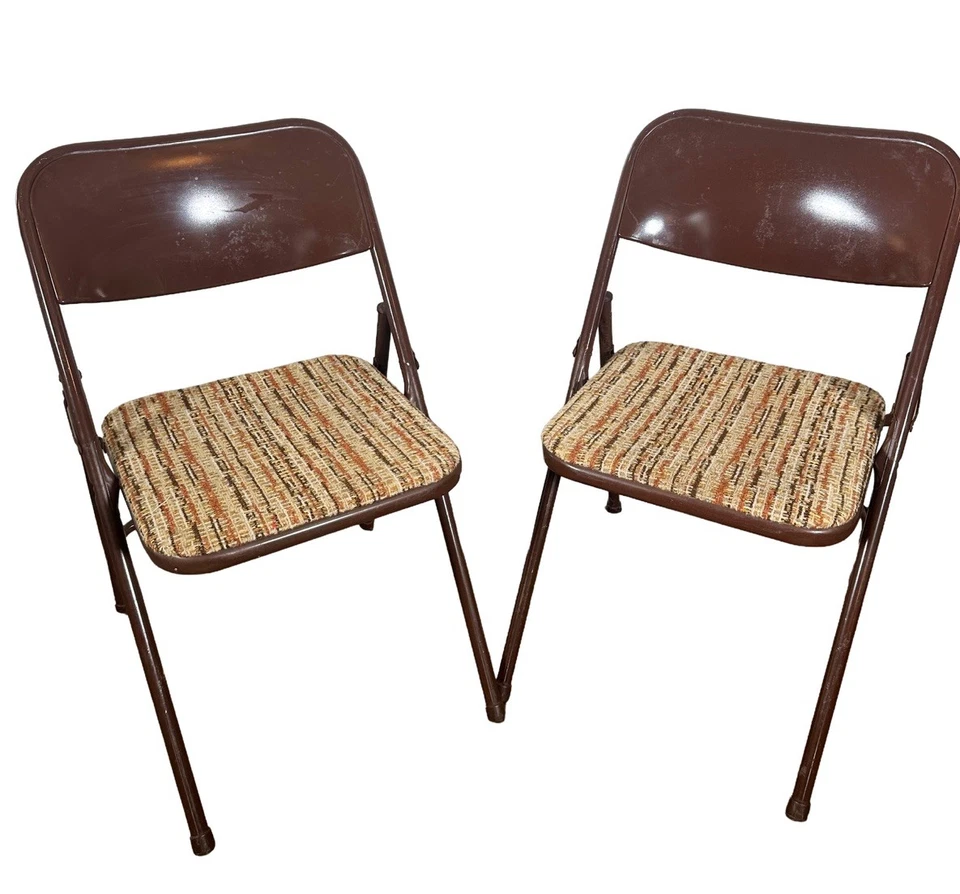 Juego de 2 sillas plegables Samsonite marrón tweed tela acolchada 1981 #3589 póker de colección Foto 1 de 4