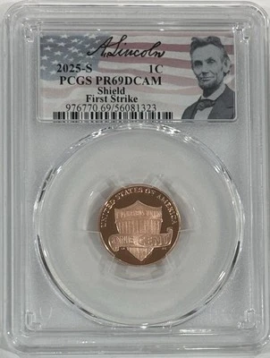 2025 S Proof Lincoln Shield Cent PCGS PR69DCAM FS, Signed Portrait Label - Image 1 of 2