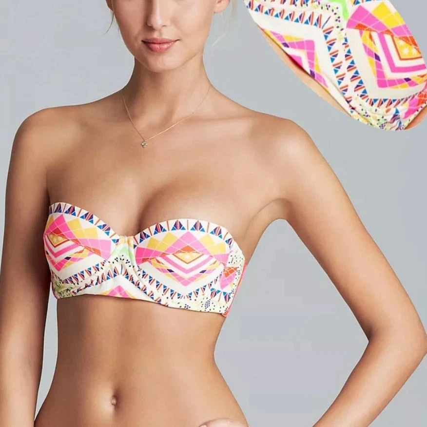 Top de bikini Mara Hoffman Naga Bustier mediano sin tirantes con aros traje de baño de playa Foto 1 de 4