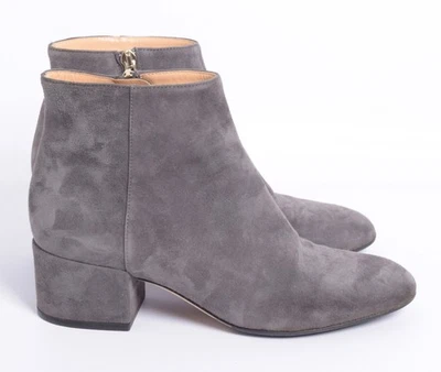 Sergio Rossi Women Gray Ankle Boots Suede Leather Zip Low Heel Booties Sz EUR 37 - Image 1 of 4