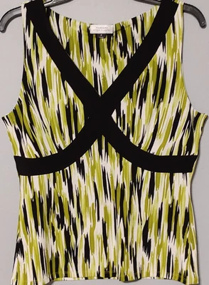 Camiseta sin mangas TAHARI Arthur Levine para mujer 8 verde negro blanco rayas S/L elástica Foto 1 de 4