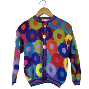 Vintage Christine Foley Knit Colorful Polka Dot Cardigan Sweater Buttons Size 12 - Picture 1 of 6
