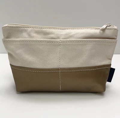 LANDS' END Bolsa de Lona Cremallera Viaje Escuela Maquillaje Trabajo Organizador Bolso Dorado Beige Foto 1 de 4
