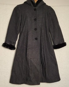 Stephanie Mathews Kids Girls Faux Fur Size 7 Collared Pea Coat Dress Coat 0387 - Picture 1 of 7