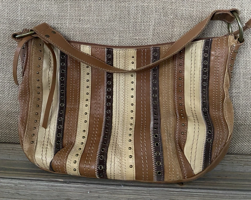 Fossil коричневый в полоску из натуральной кожи наплечная сумка женщин опрятный старые деньги - Изображение 1 из 4