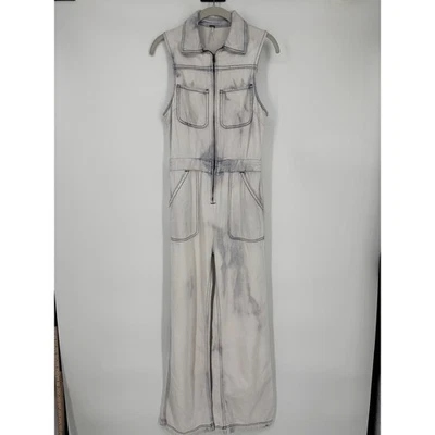 Macacão jeans retrô Bleached Free People Wind & More tamanho 4 branco tingido com zíper - Imagem 1 de 4