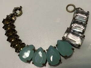 Grobes Armband antik goldfarben mit riesigen facettierten Glassteinen J Crew signiert - Bild 1 von 4