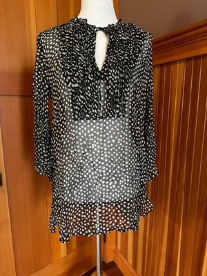 LUCKY BRAND Funda túnica/traje de baño transparente punto blanco y negro manga larga L Foto 1 de 4