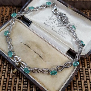 Pulsera Tenis Plata de Ley 925, Pulsera Esmeralda Zambia, Ajustable  - Imagen 1 de 8