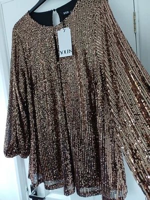 BNWT Size 18 YOURS GOLD SEQUIN KEYHOLE LONG EVENING TOP COCKTAIL PARTY NEW £39 - Image 1 of 4