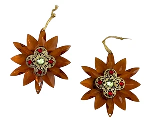 Amber Flower Snowflake Ornaments Set of Two Ornaments Faux Gems 3 3/4" READ - Picture 1 of 5