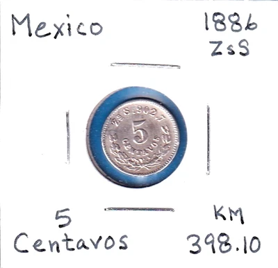 1886ZsZ México 5 Centavos (KM-398.10) .0393 ASW Plata!!! [baja acuñación] Foto 1 de 2