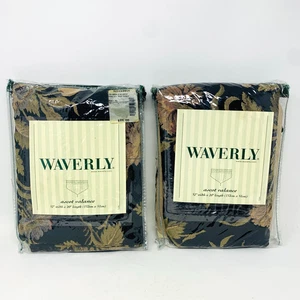 Juego de 2 cenefas Waverly Ascot Foley Lane negras florales 52" x 20" con borla - Imagen 1 de 5