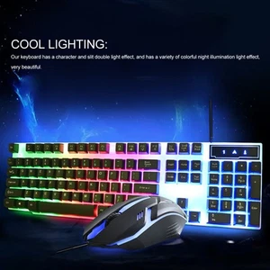 Ensemble clavier souris 104 touches rétroéclairage USB coloré ergonomique stable rétroéclairé Ke FG - Photo 1/24