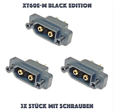 ✅ 3x XT60E-M Einbaustecker Schwarz Stecker Male Lipo Akku XT60 XT60E + Schrauben - Bild 1 von 4