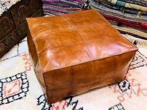 Moroccan Genuine Pouffe Leather Footstool Handmade Pouf Ottoman Brown Unstuffed - Picture 1 of 12