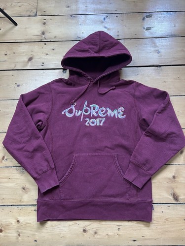 Supreme Felpa con Cappuccio Spazzola Logo FW 2017 UK Taglia Media M Borgogna Viola Rosso