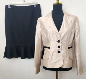 NEW SHARAGANO Studio Beige/Black  PE SKIRT SUIT SZ 10 - Picture 1 of 10