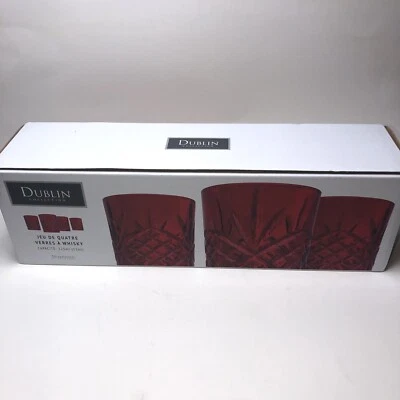 Colección Dublin Cristal Rojo Antiguo Gafas 11oz Godinger Juego De 4 NUEVO Foto 1 de 4