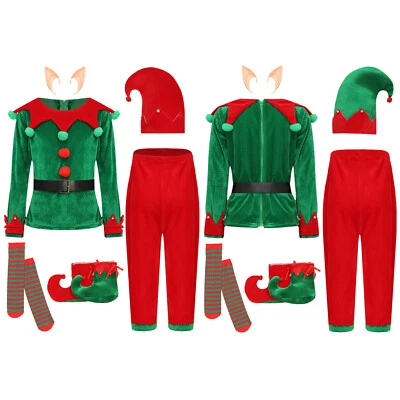 Kids Christmas Elf Dress Up Costume Santa Helper Outfit Xmas Party Fancy Dress - Image 1 of 3