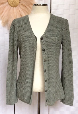 Suéter Cárdigan Gris Tejido Abierto 100% Algodón Pima Peruvian Connection M FXK Foto 1 de 4