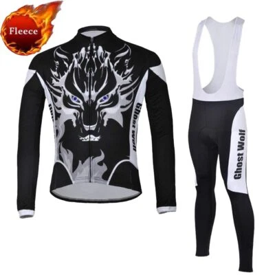 Conjunto de calzas baberas pantalones jersey de ciclismo de invierno polar ropa de ciclismo térmica para hombre Foto 1 de 4