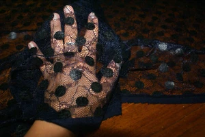THEY CALL ME DOTTY Navy Circle Floral Lace Fabric Designer Quality, By the Metre - Picture 1 of 7