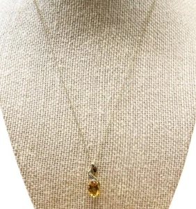 Halskette mit Anhänger 10 Karat massiver Gelbgold Citrin und Diamant - Bild 1 von 6