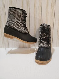 Olivia Miller Black And White Plaid Duck Boots - Women's Size 7.5 - Picture 1 of 3