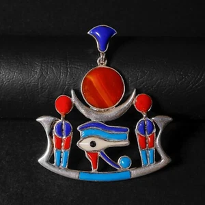 Colgante Egipcio Único Ojo de Horus Ra Plata y Piedras Preciosas Egipto Hecho a Mano - Imagen 1 de 3