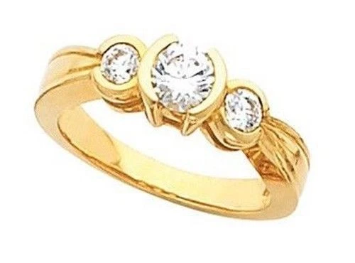 Conjunto de moldura de anel de noivado de diamante redondo de 3 pedras 0,91 quilates ouro amarelo 14k SI1 - Imagem 1 de 1