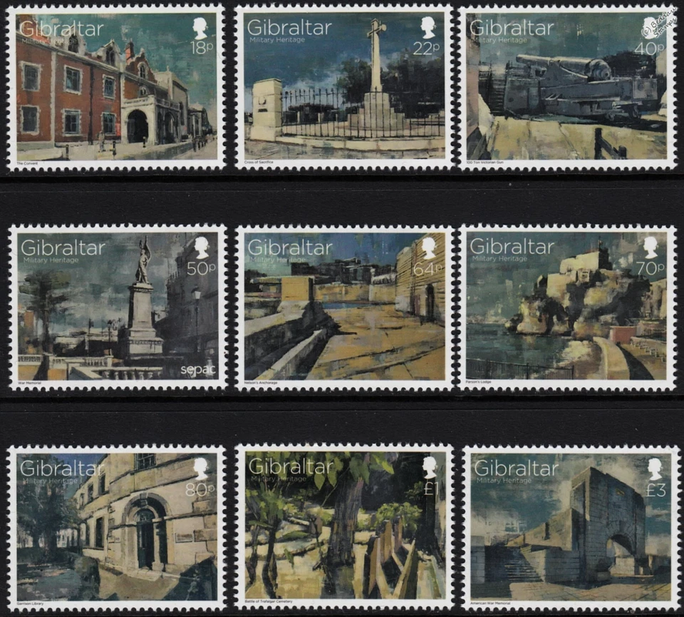 MILITARY HERITAGE Architecture (9v £7.44 FV) MNH Stamp Set (2017 Gibraltar) - Image 1 of 1