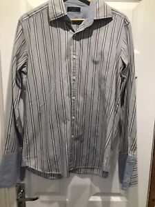 Ted Baker Archive Men's Dress Shirt Striped 15.5" Collar Double Cuffs