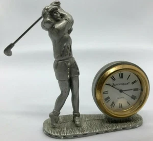 Vintage Rare Spoontiques Working Pewter Miniature Female Woman Golf Desk Clock - Picture 1 of 4