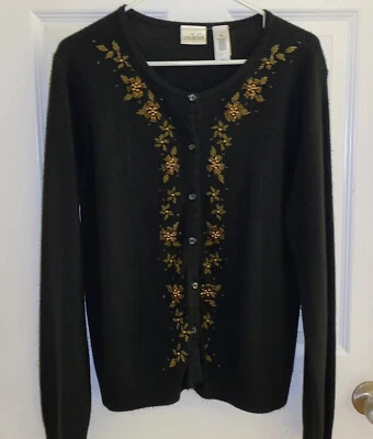 Villager BLACK/GOLD BUTTON FRONT CARDIGAN Sweater.Womens Size XL Holiday Fall - Imagem 1 de 4
