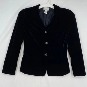 Ann Taylor Loft Womens PETITE 4P Button Front Blazer Jacket Black Velvet 3/4 Slv - Picture 1 of 9