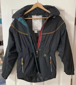 Obermeyer Black Embroidered Ski 1947 Thermolite Hooded Jacket Sz 4 Zip Front - Picture 1 of 12